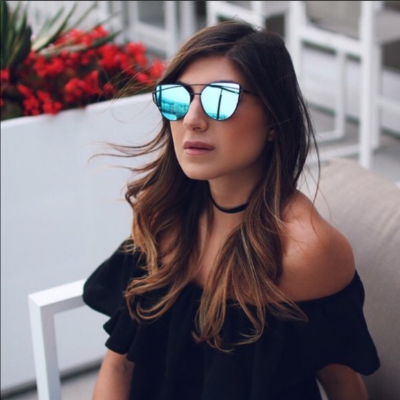 {QUINN} cat eye Flat Mirrored Oversized Sunglasses - Picture 3 of 7